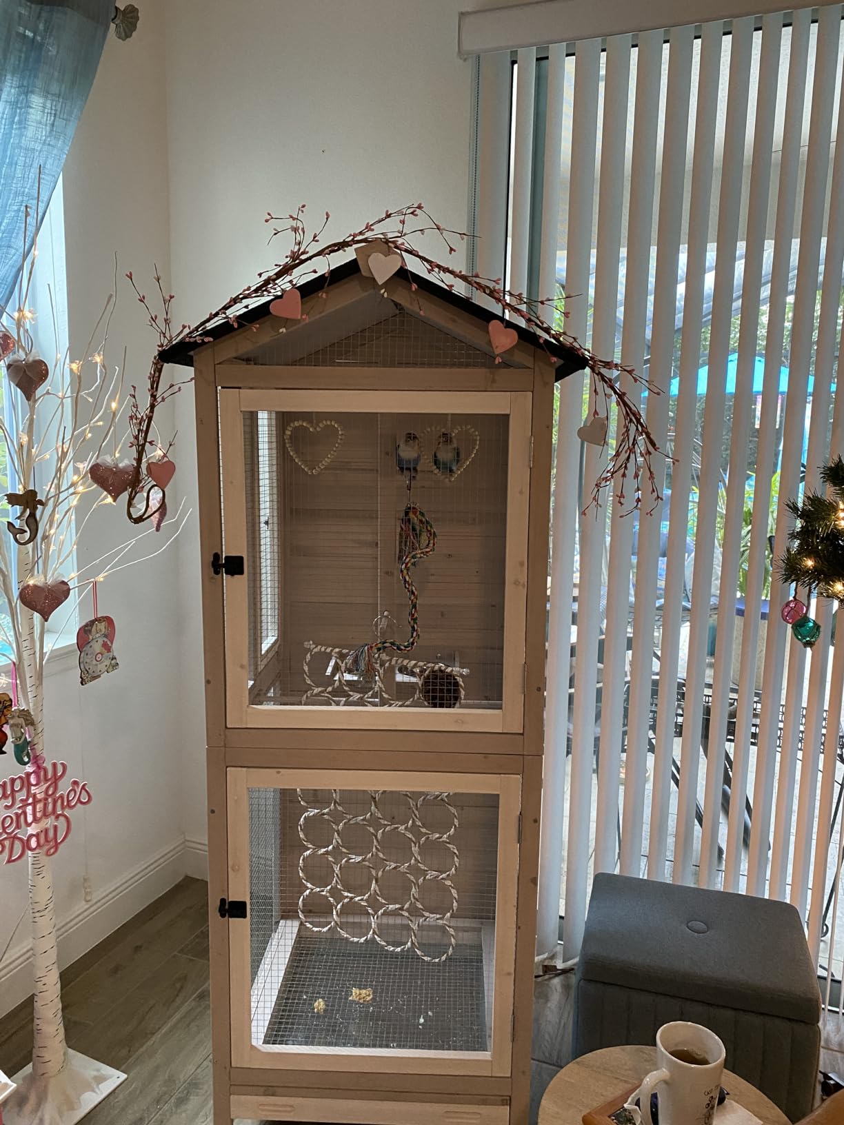 Trixie Outdoor Bird Aviary, 71-in Wooden Birdcage, 2 Perches, Ideal for Small Birds, Finches, Brown, (55951) customer photo 1