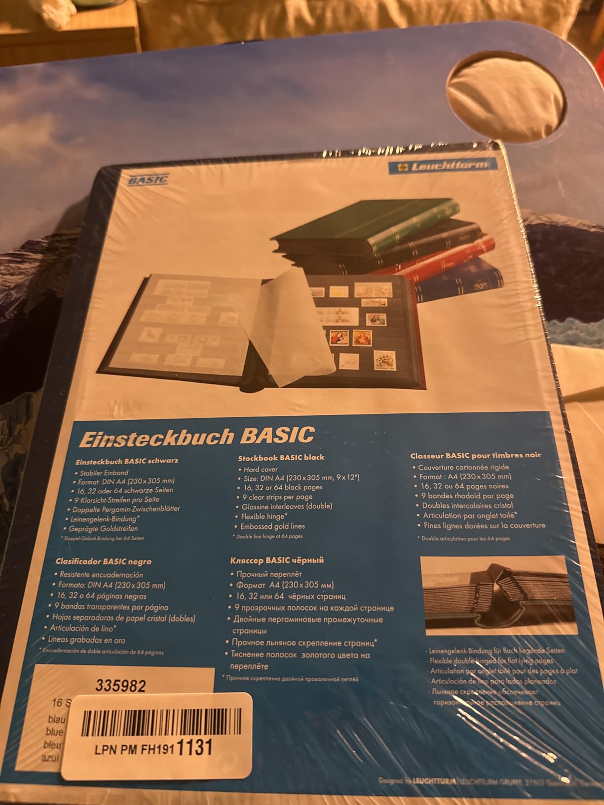 LIGHTHOUSE - BASIC Hard Cover Stockbook for Stamps - 16 Black Cardstock 9x12 (A4) Pages with Clear Strips - Black customer photo 2