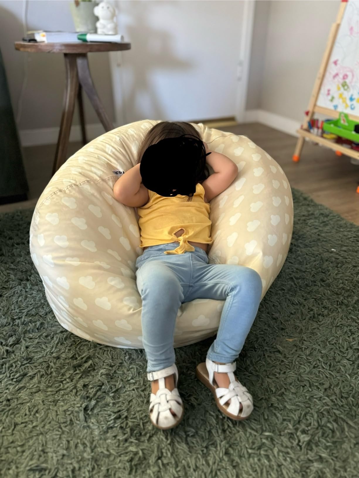 Big Joe Classic Bean Bag Chair for Kids Bedroom and Reading Nook, Easy-Clean Stretch Limo Black, Durable Nylon Polyester Blend, 2 feet Refillable customer photo 1