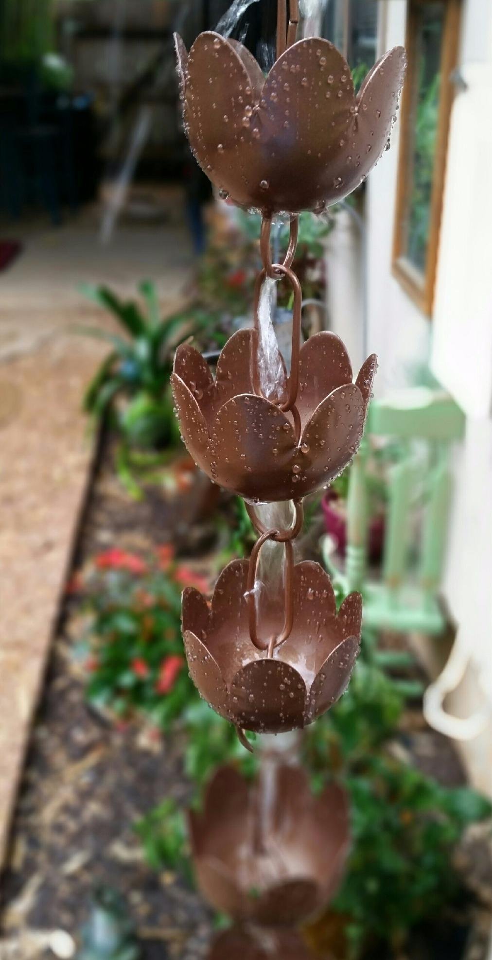 Ancient Graffiti Lily Cup Rain Chain, Copper Plated customer photo 2