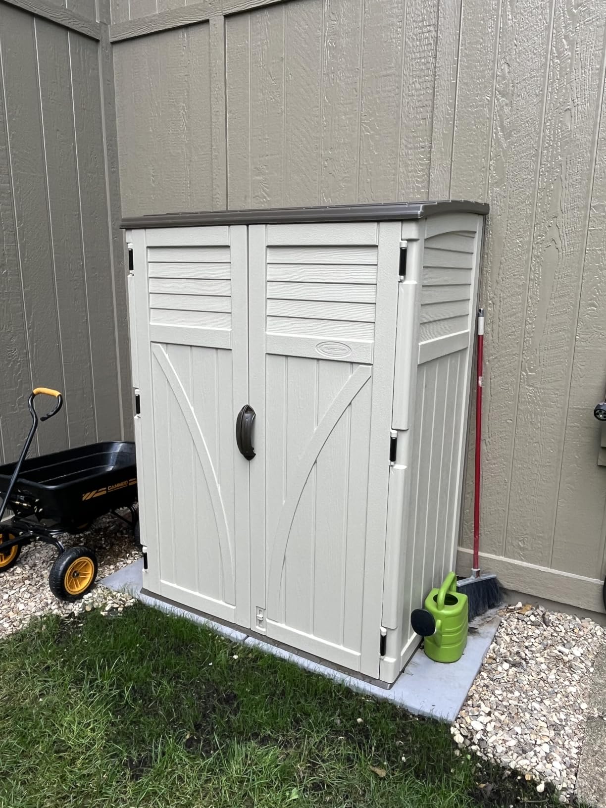 Suncast Outdoor Storage Shed, Water Resistant Resin Vertical Outdoor Storage Cabinet for Patio, Garden Tools, Cushions, & Equipment, 54 cu. ft., Made in USA customer photo 2