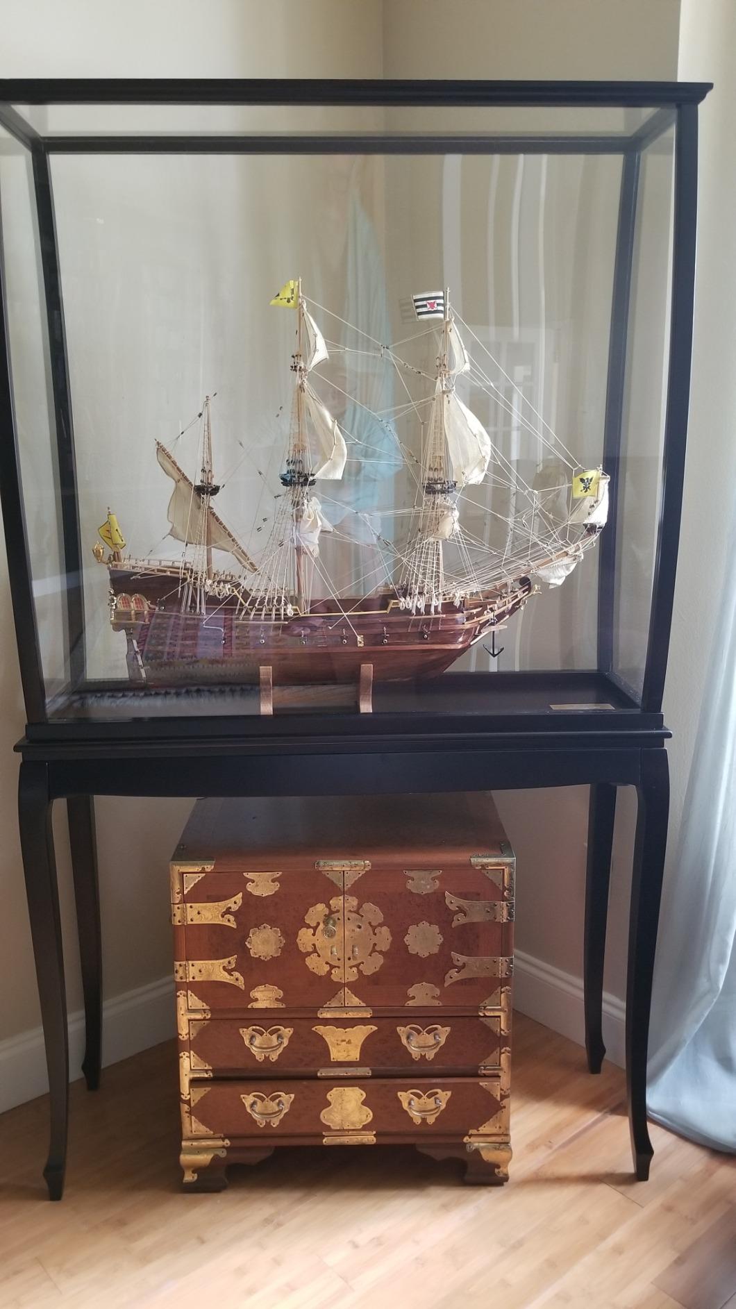 Old Modern Handicrafts Tall Ship Display Case in Dark Mahogany - 360 Degree Visibility with Plexiglass Panels on All Sides - 40L x 13.8W x 69H Inches customer photo 1