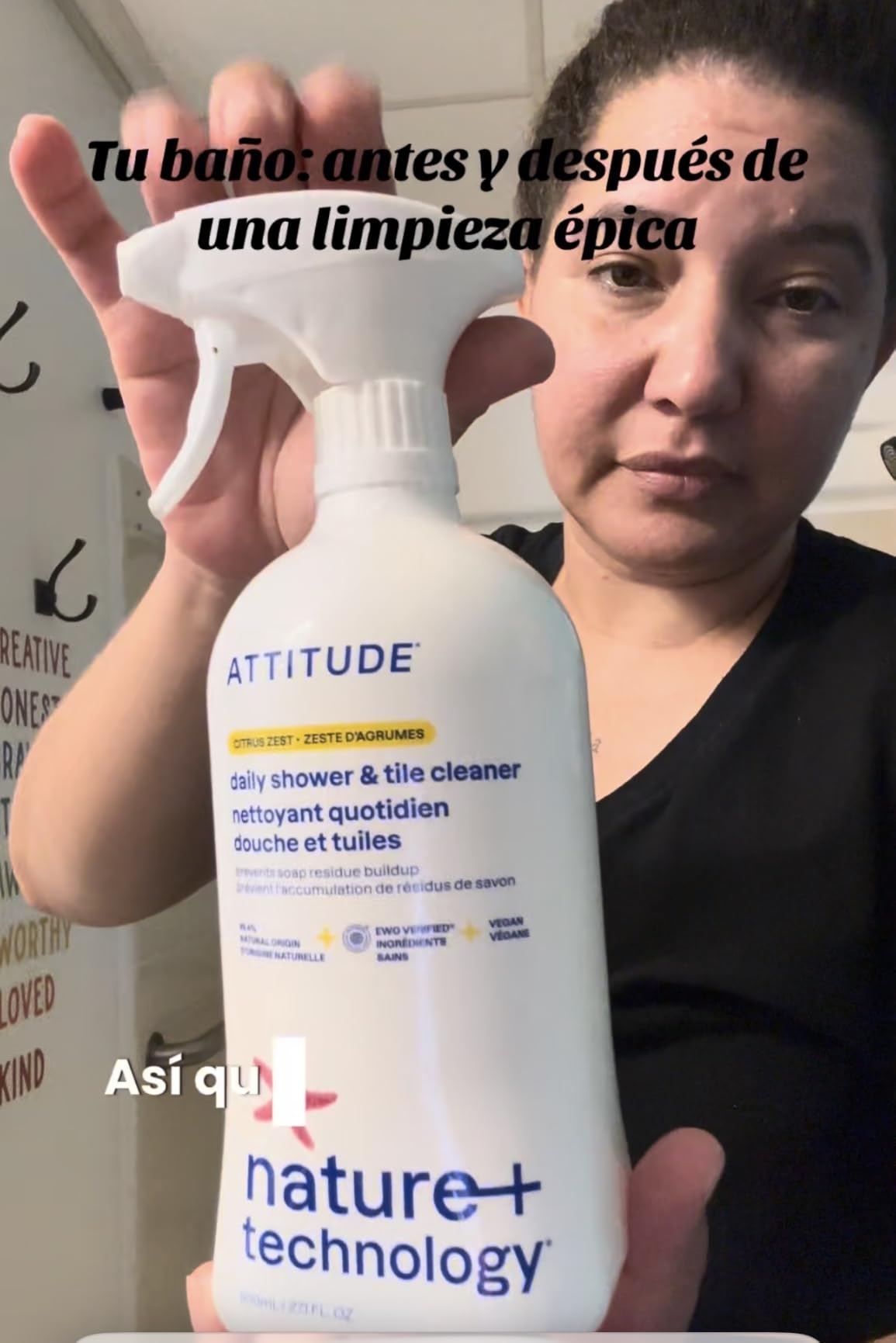 ATTITUDE Shower & Tile Cleaner Spray, EWG Verified, Bathroom Cleaner Removes Soap Scum & Grime, Plant-Based & Vegan, Citrus Zest Scent, 27.1 Fl Oz customer photo 1