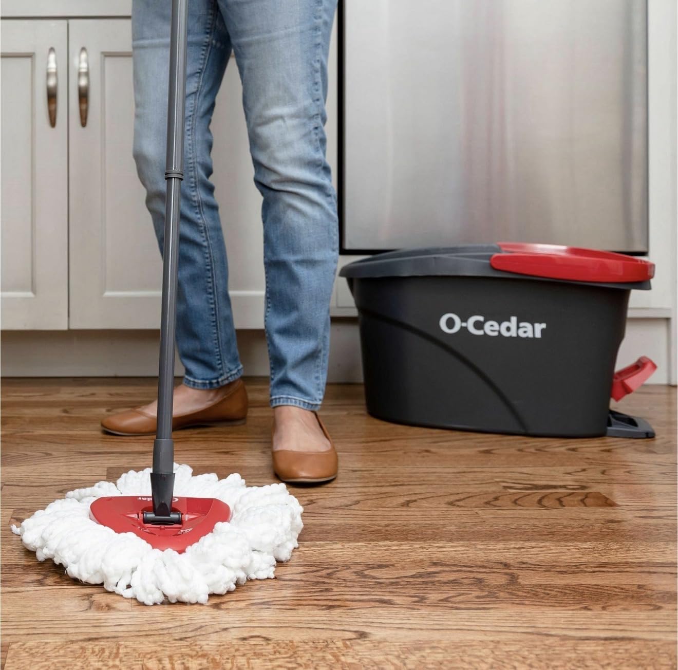 O-Cedar EasyWring Microfiber Spin Mop, Bucket Floor Cleaning System, Red, Gray, Standard customer photo 1