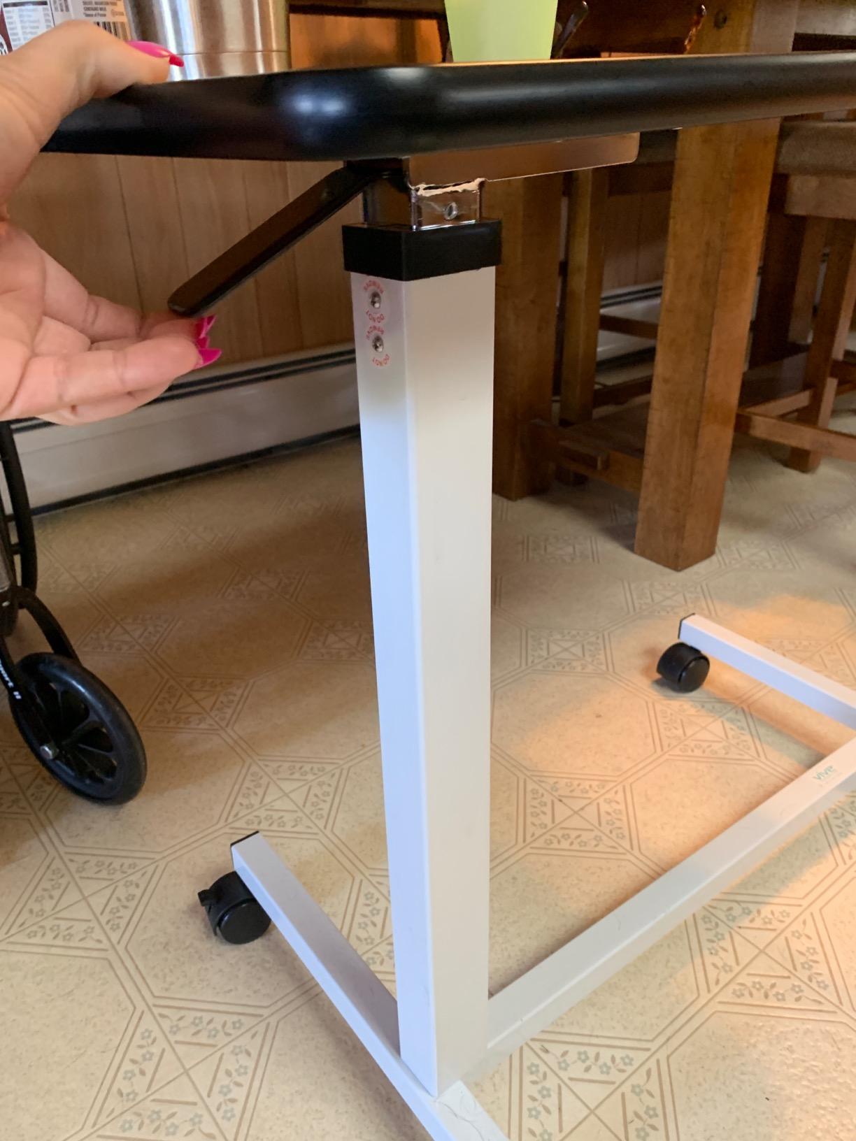 Vive Overbed Table (XL) - Hospital Bed Table - Swivel Wheel Rolling Tray | Adjustable Over Bedside Home Desk - Laptop, Reading, Eating Breakfast Cart Stand - Bedridden, Elderly (Brown) customer photo 1