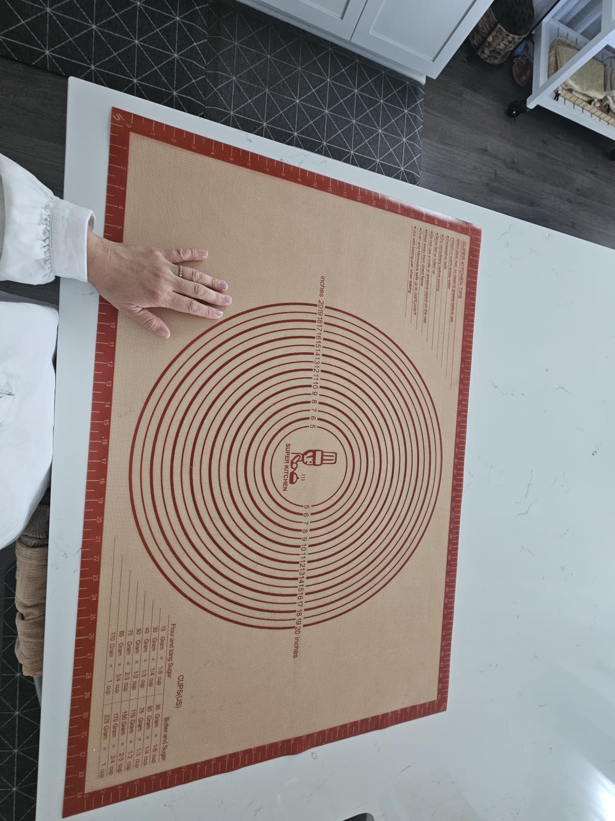 Non-slip Silicone Pastry Mat Extra Large Measurements 28''x 20'' Baking Mat | Silicone Baking Mat Counter Dough Rolling Oven Liner Fondant / Pie Crust Sourdough Bread Supplies - Folksy Super Kitchen Red customer photo 2