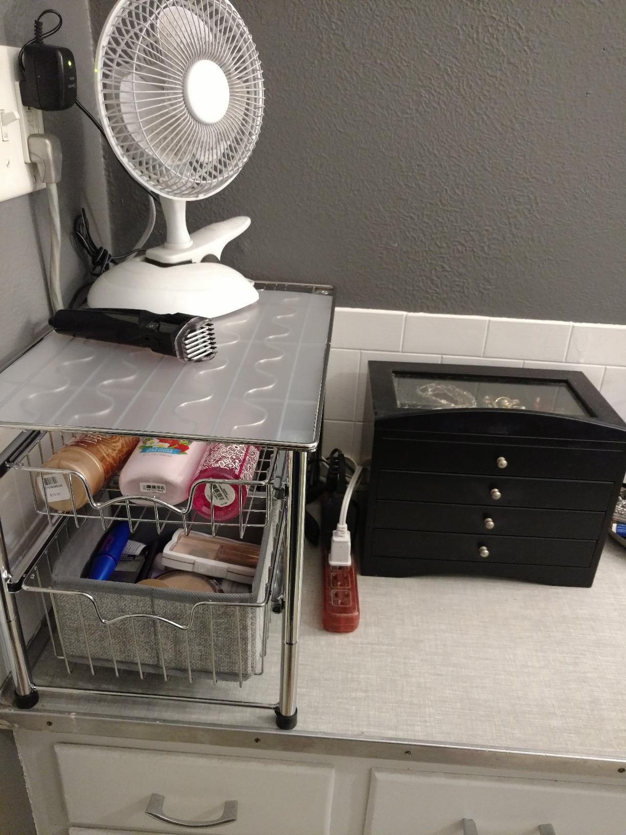 Simple Houseware Stackable 2 Tier Sliding Basket Organizer Drawer, Chrome customer photo 1