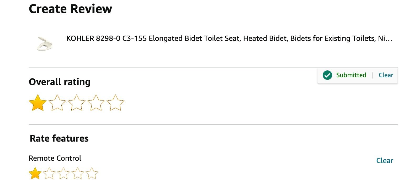 Kohler PureWash E590 Elongated Heated Bidet Toilet Seat, White with Side Panel, Warm Water, Dryer, Quiet-Close Lid, Self-Cleaning Wand, Adjustable Water Pressure and Nightlight, Easy Installation customer photo 1