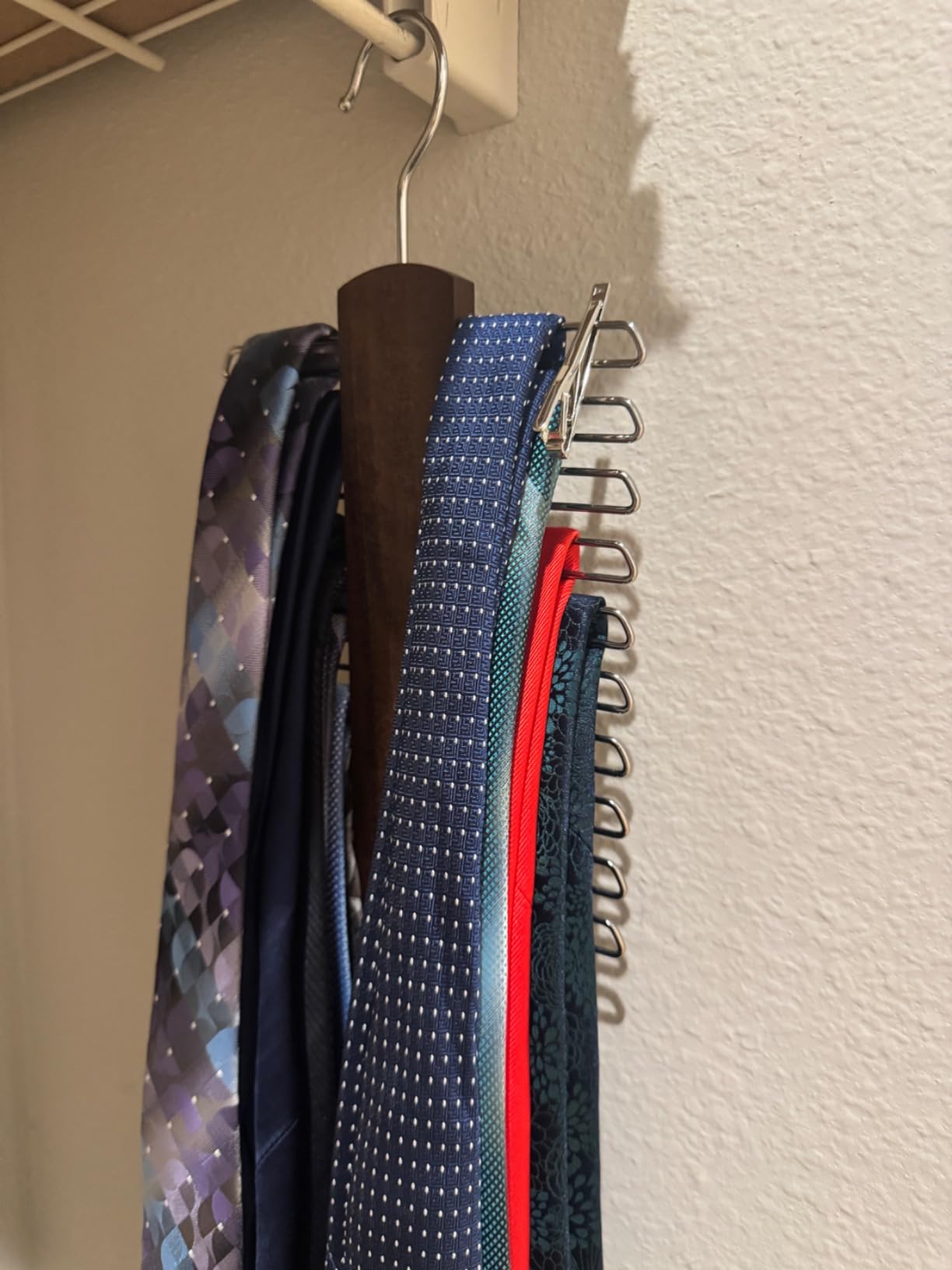 Umo Lorenzo Premium Wooden Necktie and Belt Hanger, Walnut Wood Center Organizer and Storage Rack with a Non-Slip Finish - 20 Hooks customer photo 2