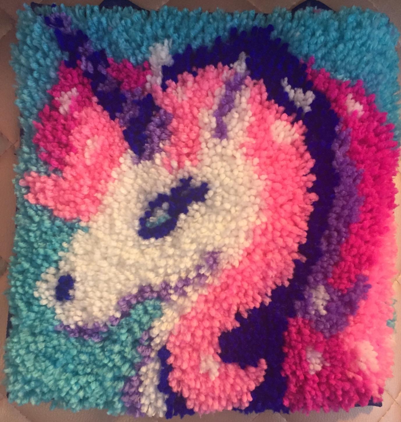 LatchKits Latch Hook Kits for Kids - Kids Crafts, Arts and Crafts, Yarn Art, Wall Hanging & Mini-Rugs, Craft Supplies, Pre-Cut Yarn, Easy Pattern, Hook Included, Arts & Craft, Ages 6+, Unicorn customer photo 2