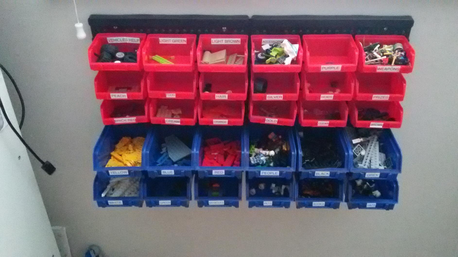 MaxWorks Wall Mount Storage Rack 30 Bin Heavy-Duty Organizer for Nuts Bolts Screws Nails Beads Buttons and Small Parts for Garage Home and Workshop Blue and Red Bins (80694) customer photo 2