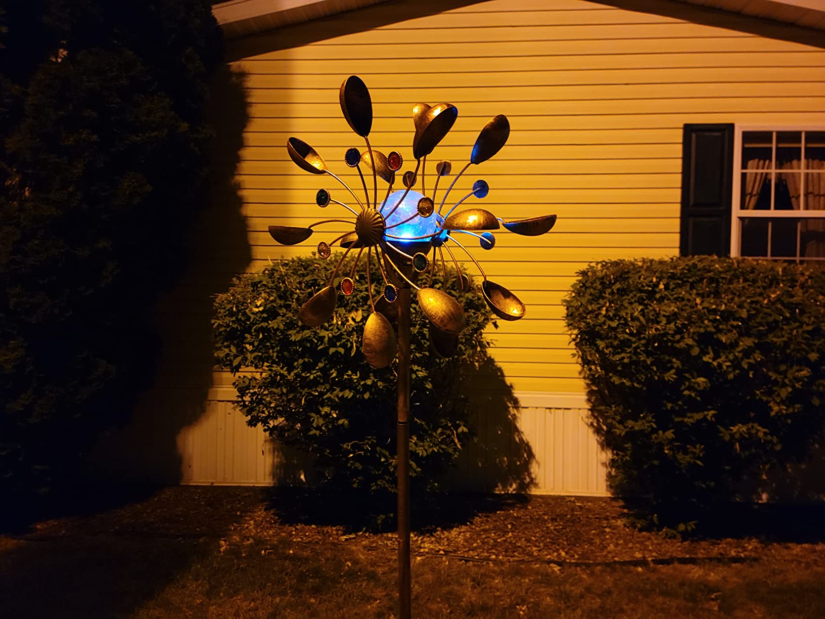75-Inch Wind Spinners Jewel Cup - Solar-Powered with Multi-Color LED Glass Ball - Metal Kinetic Windmill for Dual Wind Direction - Easy to Assemble Garden and Outdoor Yard Decorations customer photo 1
