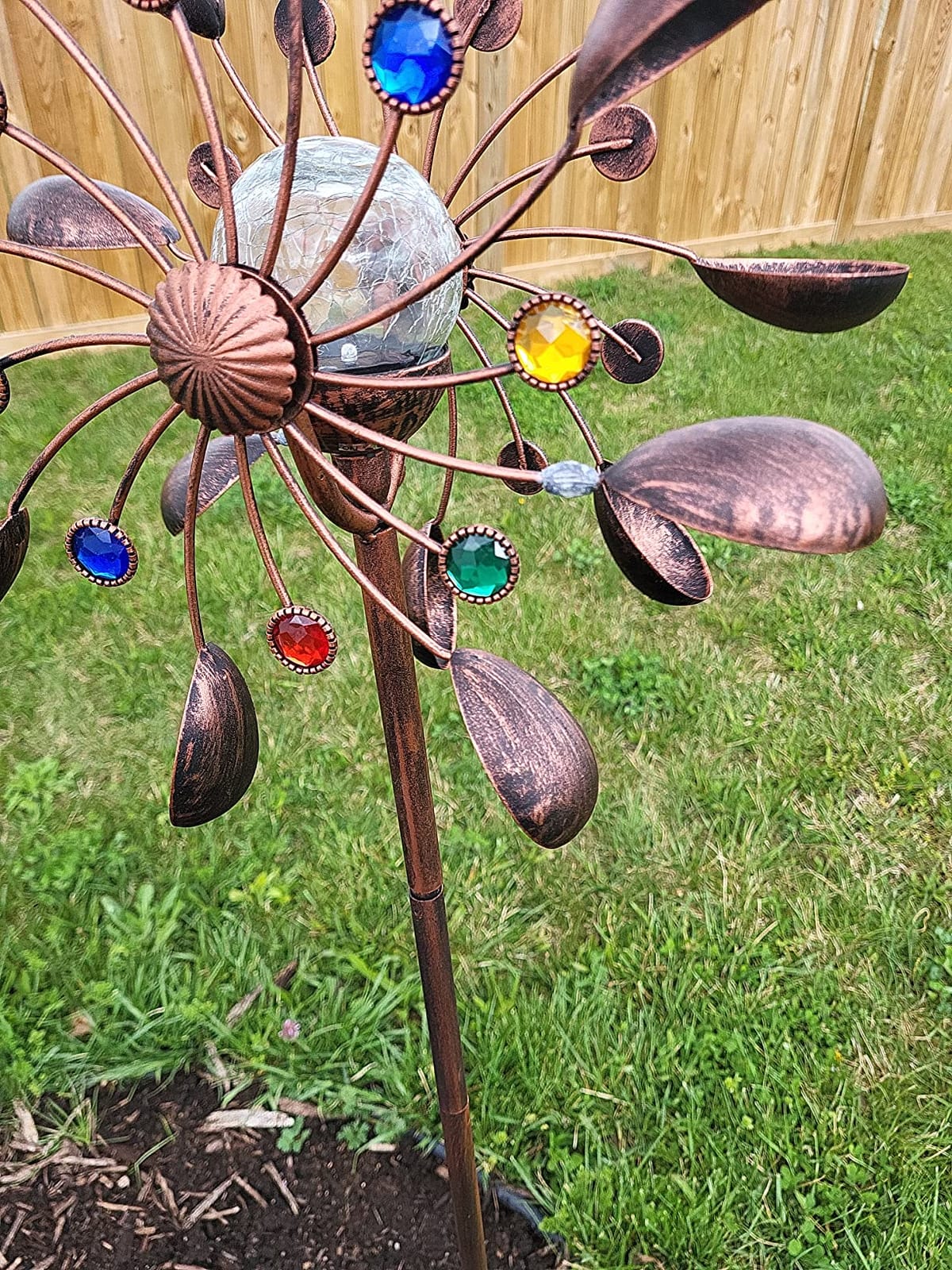 75-Inch Wind Spinners Jewel Cup - Solar-Powered with Multi-Color LED Glass Ball - Metal Kinetic Windmill for Dual Wind Direction - Easy to Assemble Garden and Outdoor Yard Decorations customer photo 2
