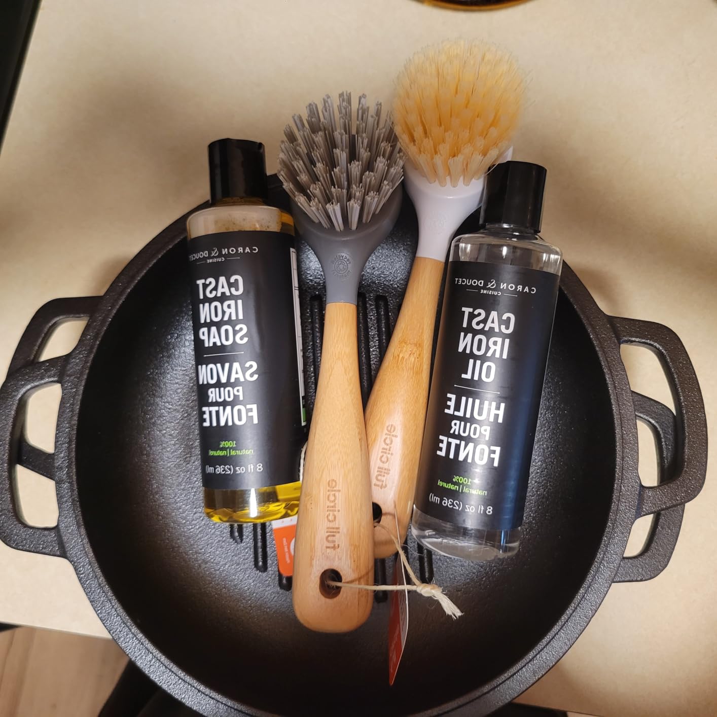 Full Circle Skillet Strong Cast Iron Bamboo Dish Brush and Scraper | Durable and sustainable, made with recycled plastic-scrubs dishes, pots, pans & cast iron with ease customer photo 2
