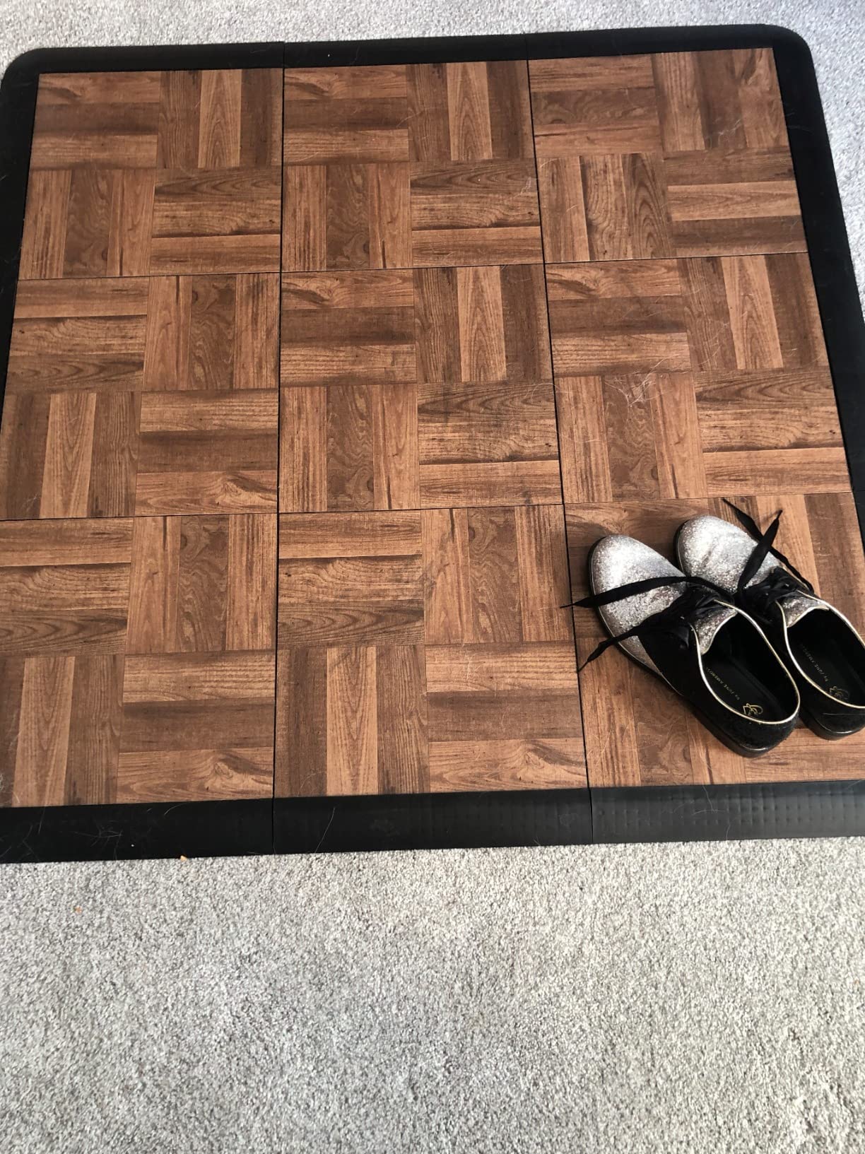 Big Floors Portable Dance Floor, Interlocking Dance Floor Tiles, Lightweight Plastic Modular Kit (3' X 3'), Dark Maple Finish, 21 Piece (9 Sq Ft) customer photo 1