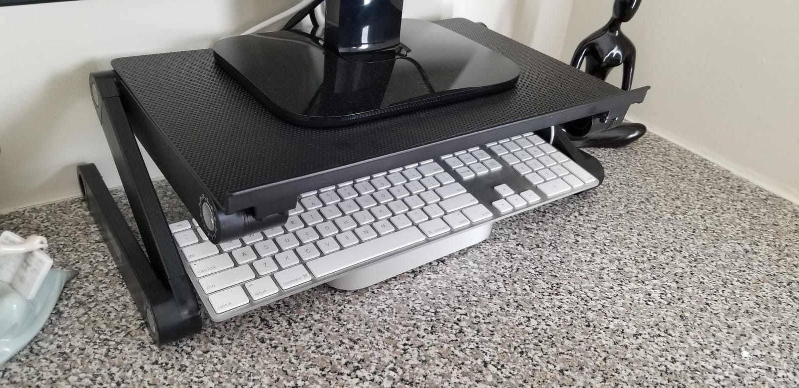 Uncaged Ergonomics WorkEZ Adjustable Monitor Stand Riser for Desk, Black | Aluminium computer riser, 16 x 11 in panel that rotates 360, holds up to 13 lb, folds flat at 3.1 lb. customer photo 2