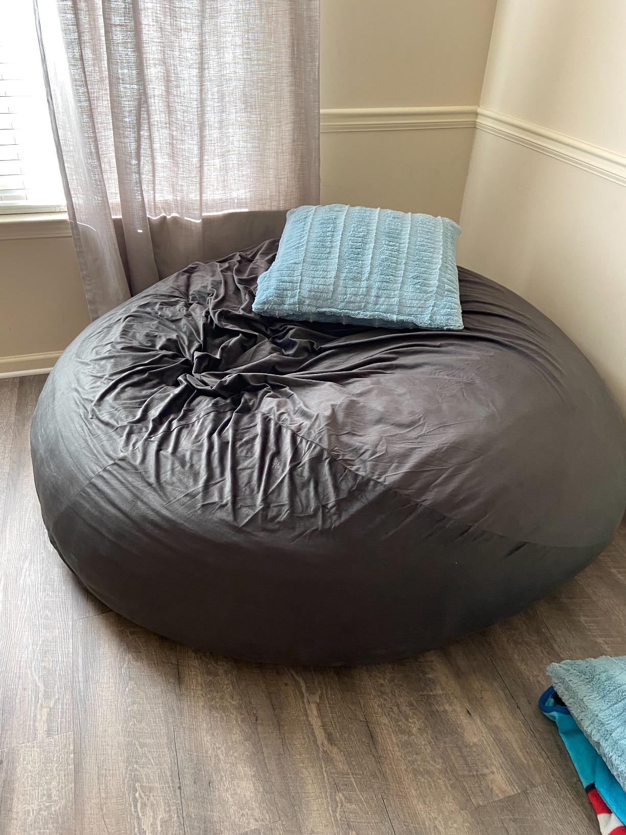 ULTIMATE SACK 6000 6-Foot Bean Bag Chair, Grey Suede Cover - Oversized Foam Lounger, Floor Seat, Small Sofa, or Couch Bed for Living Area, Gaming Room, or Reading Lounge customer photo 2