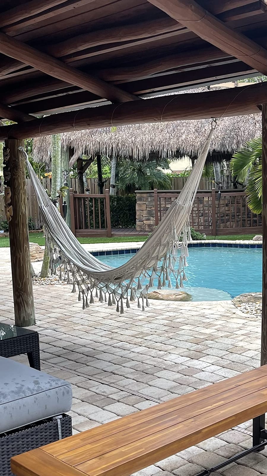 RISEON Handmade Boho Large Brazilian Macrame Fringe 2 Person Double Deluxe Hammock Swing Net Chair for Beach, Yard, Bedroom, Patio, Porch, Indoor, Outdoor, Wedding Decor 95