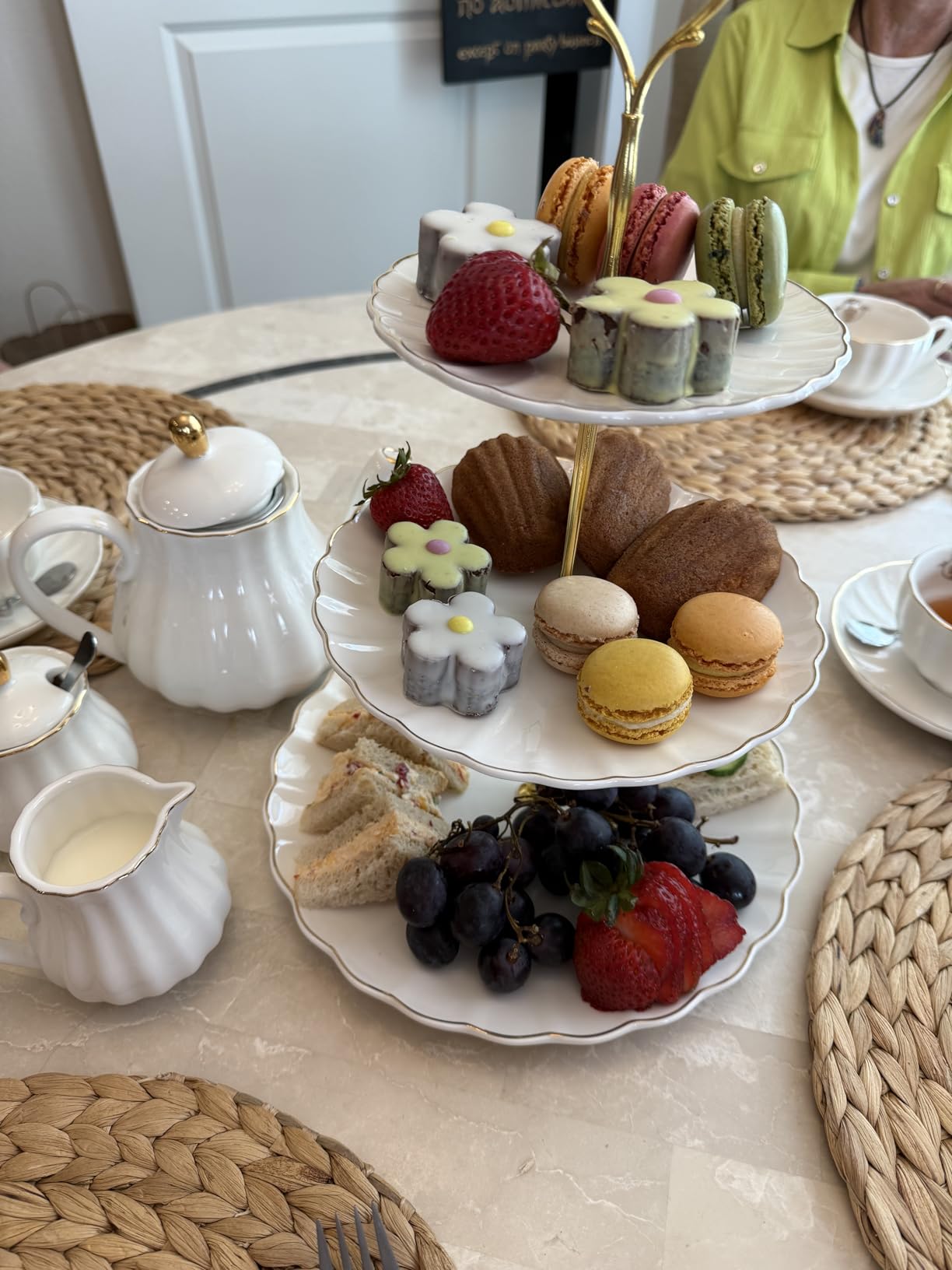 Sweejar 3 Tier Ceramic Cake Stand Wedding, Dessert Cupcake Stand for Tea Party Serving Platter (White) customer photo 2
