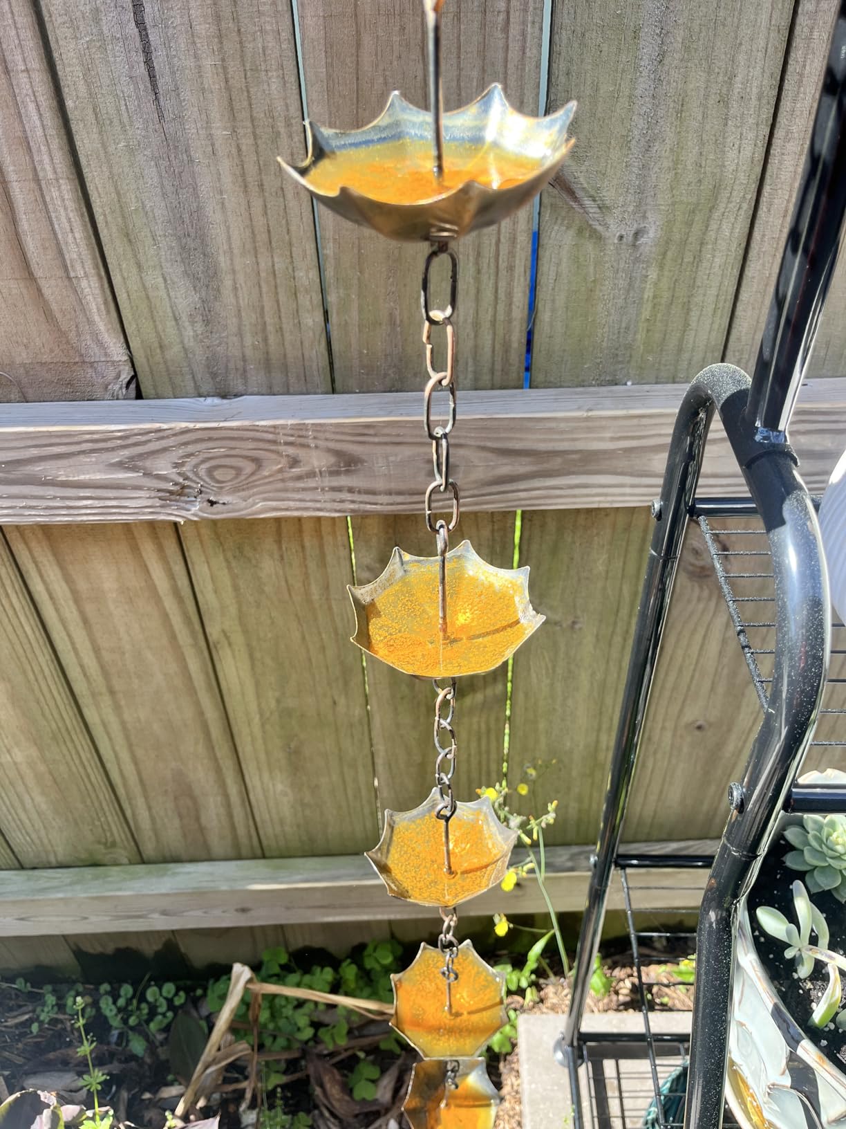 Topadorn Copper Rain Chain for Gutters, 8.5 FT Solid Copper, 11 Lotus Cups | Copper Rain Chain for Gutters, 11 Solid Copper Lotus Cups, 8.5 FT Length, Natural Patina, Downspout Alternative customer photo 2