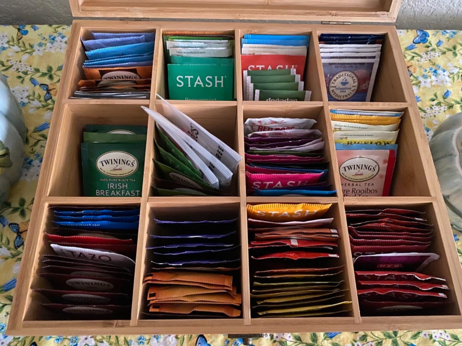 Big Natural Bamboo Tea Storage Organizer with Clear Acrylic Top Window | 8 Compartments Eco-Friendly Tea Bag Holder, Multi-Functional Storage Box customer photo 2