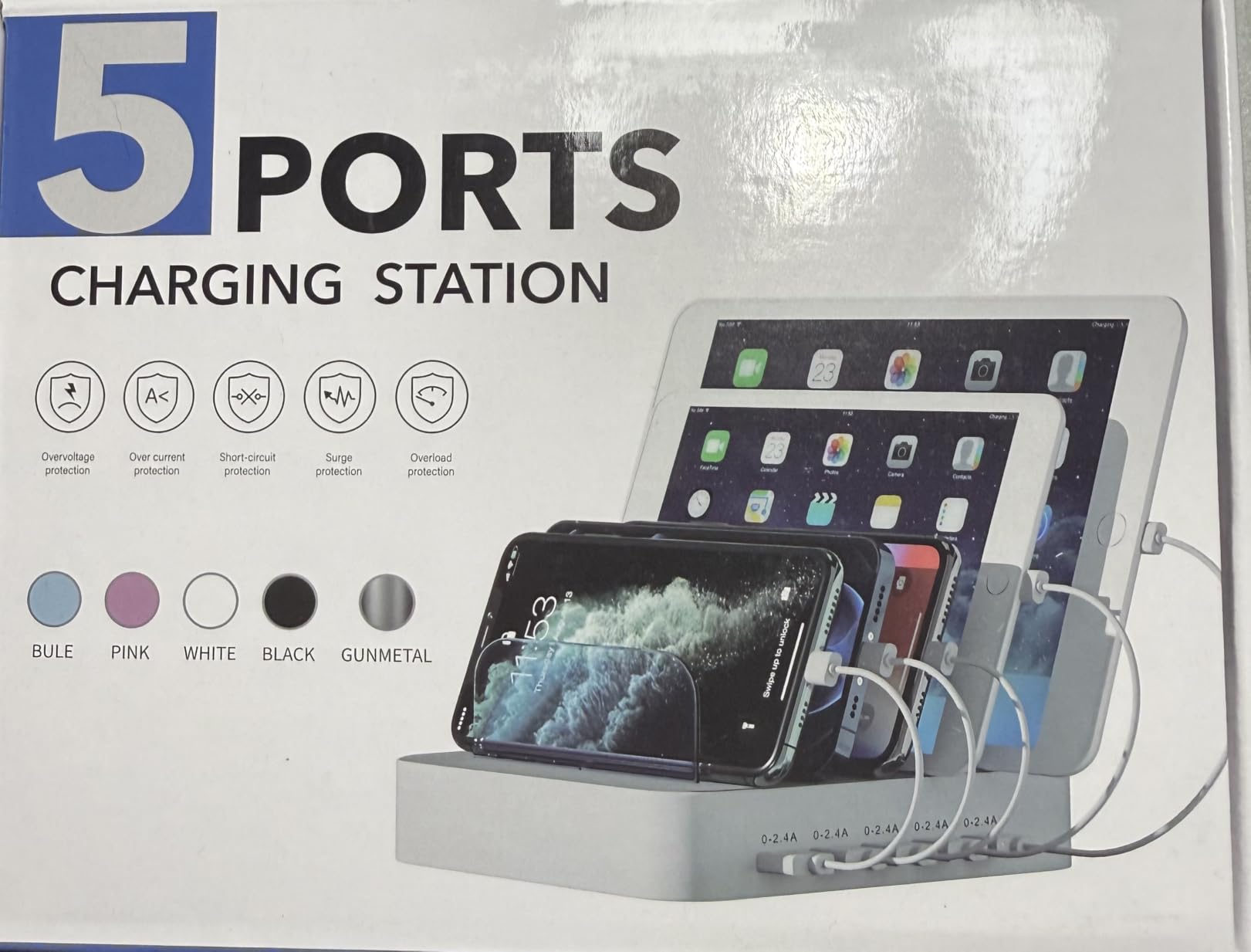 MSTJRY Charging Station for Multiple Devices : 5 Port Multi USB-A Charger Stations Multi-Device Organizer Charging Dock Designed for iPhone iPad Cell Phone Tablets (7 Short Cables Included) customer photo 1