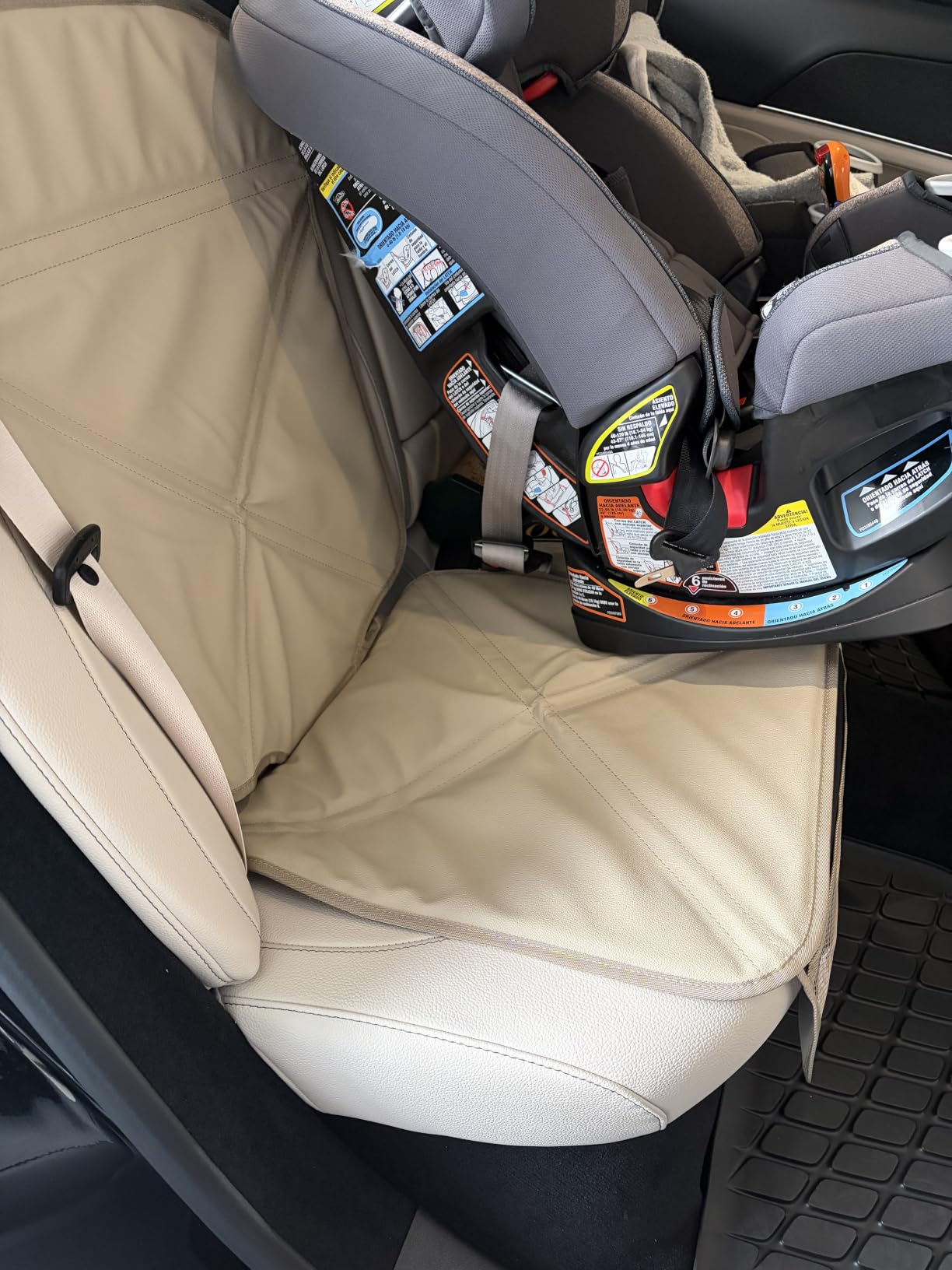 Viaviat Car Seat Protector Leather Waterproof Child Safety Seat Protector Cover with Thick Pad and 2 Large Pockets Durable Kick Mat for All Auto Seat (Black) customer photo 2