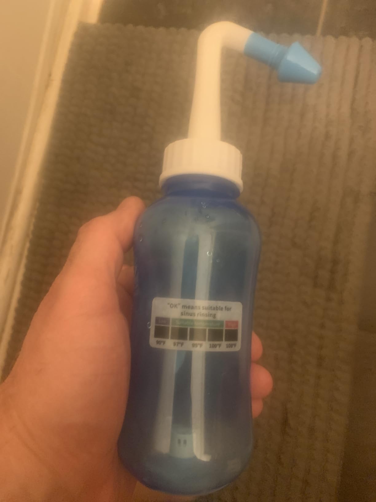 MAOEVER Neti Pot Sinus Rinse Bottle Nose Wash Cleaner Pressure Rinse Nasal Irrigation for Adult & Kid BPA Free 300 ML with 30 Nasal Wash Salt Packets and Sticker Thermometer(Blue) customer photo 2