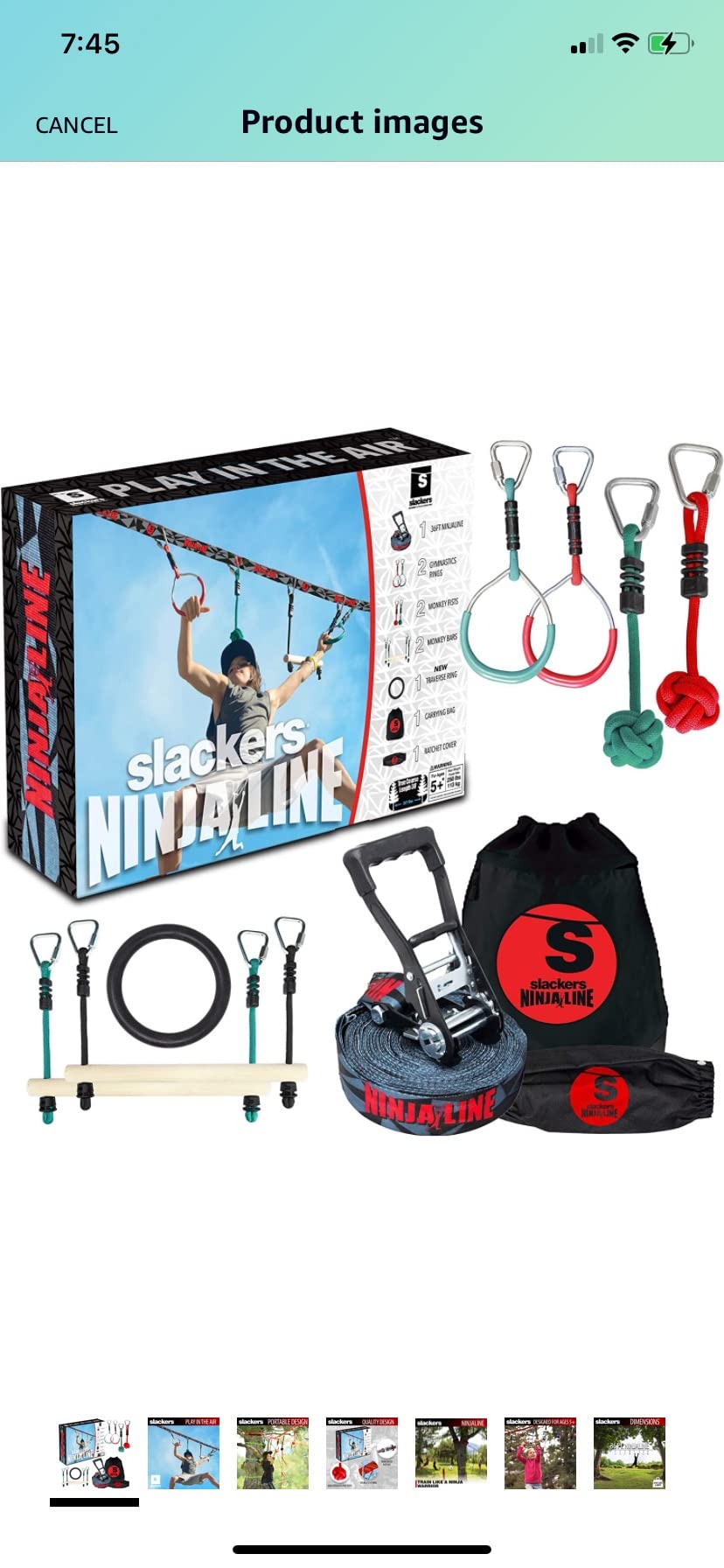Slackers Ninjaline - 36' Intro Kit - Includes 7 Hanging Attachments - Outdoor Ninja Warrior Training Equipment For Kids - Backyard Obstacle Course - Ages 5+ customer photo 1