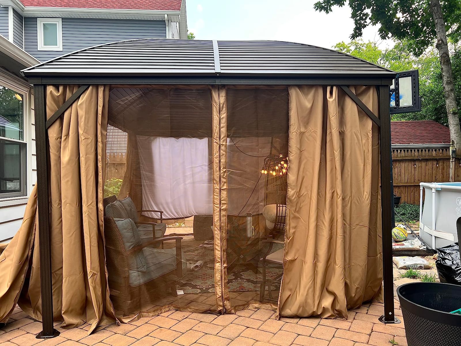Outsunny 10' x 13' Hardtop Gazebo Canopy w/Galvanized Steel Roof Brown | Aluminum Outdoor Pavilion Gazebo, Top Hook, Netting, Curtains, Patio Garden Backyard Deck customer photo 2