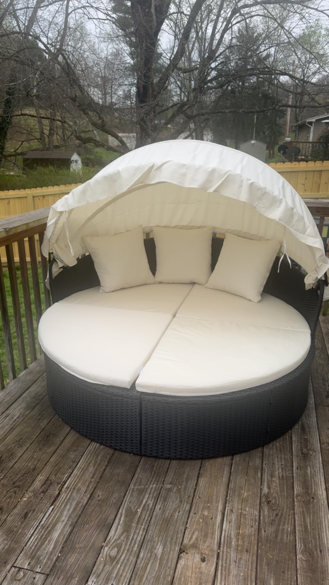 Devoko Patio Furniture Outdoor Round Daybed,Sectional Sofa | with Retractable Canopy Wicker Rattan Separated Seating for Patio Lawn Garden Backyard Porch customer photo 1
