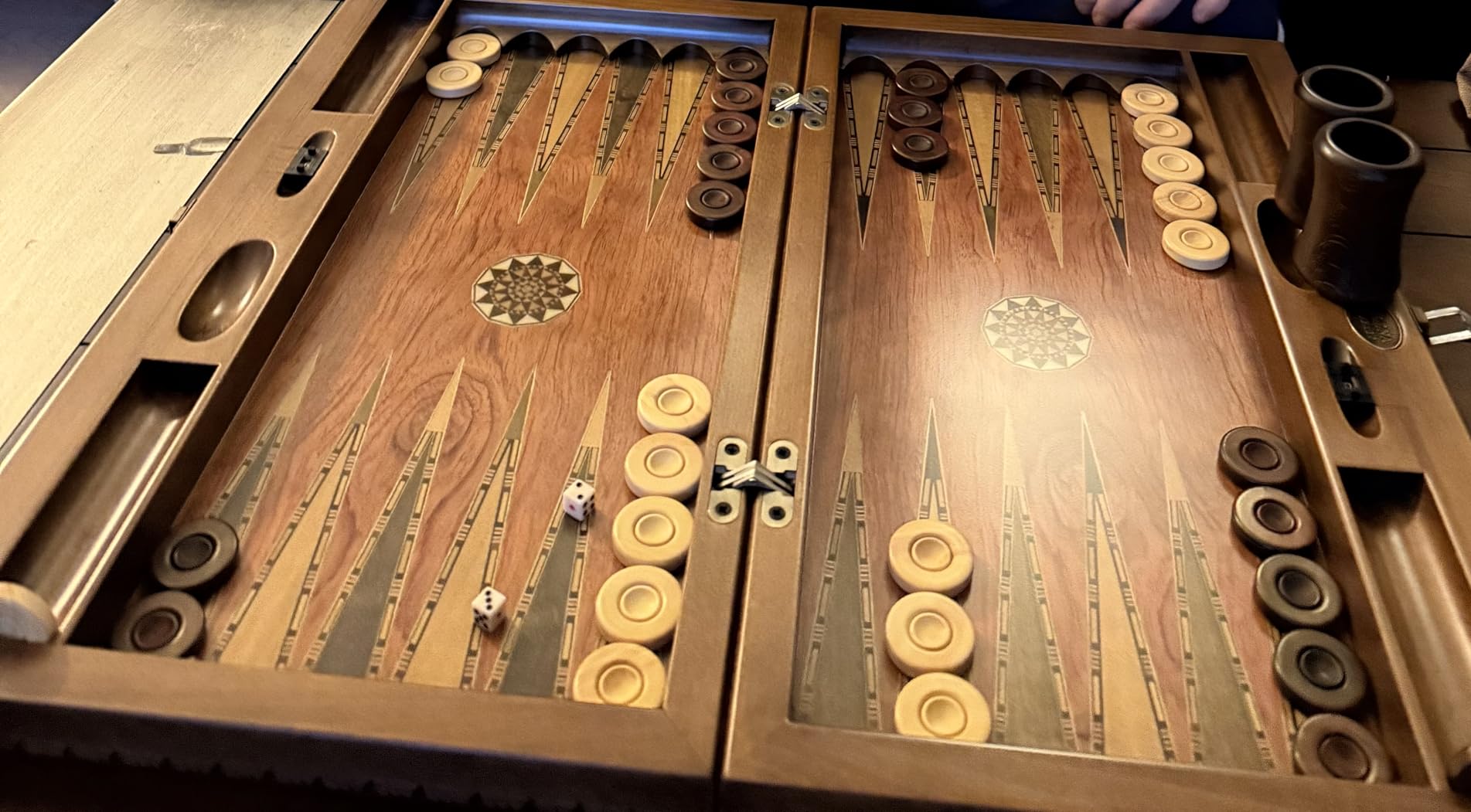 Backgammon Set Mosaic and Carved Design - Foldable Rosewood Board - Classic Board Game - Size 20.5 inches customer photo 2