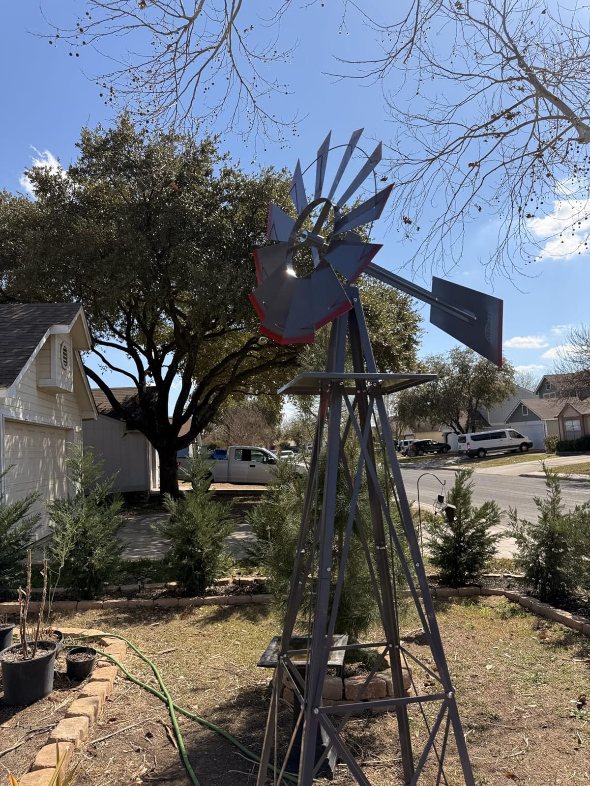 VINGLI 8FT Ornamental Windmill Backyard Garden Decoration Weather Vane, Heavy Duty Metal Wind Mill w/ 4 Legs Design (Grey) customer photo 1