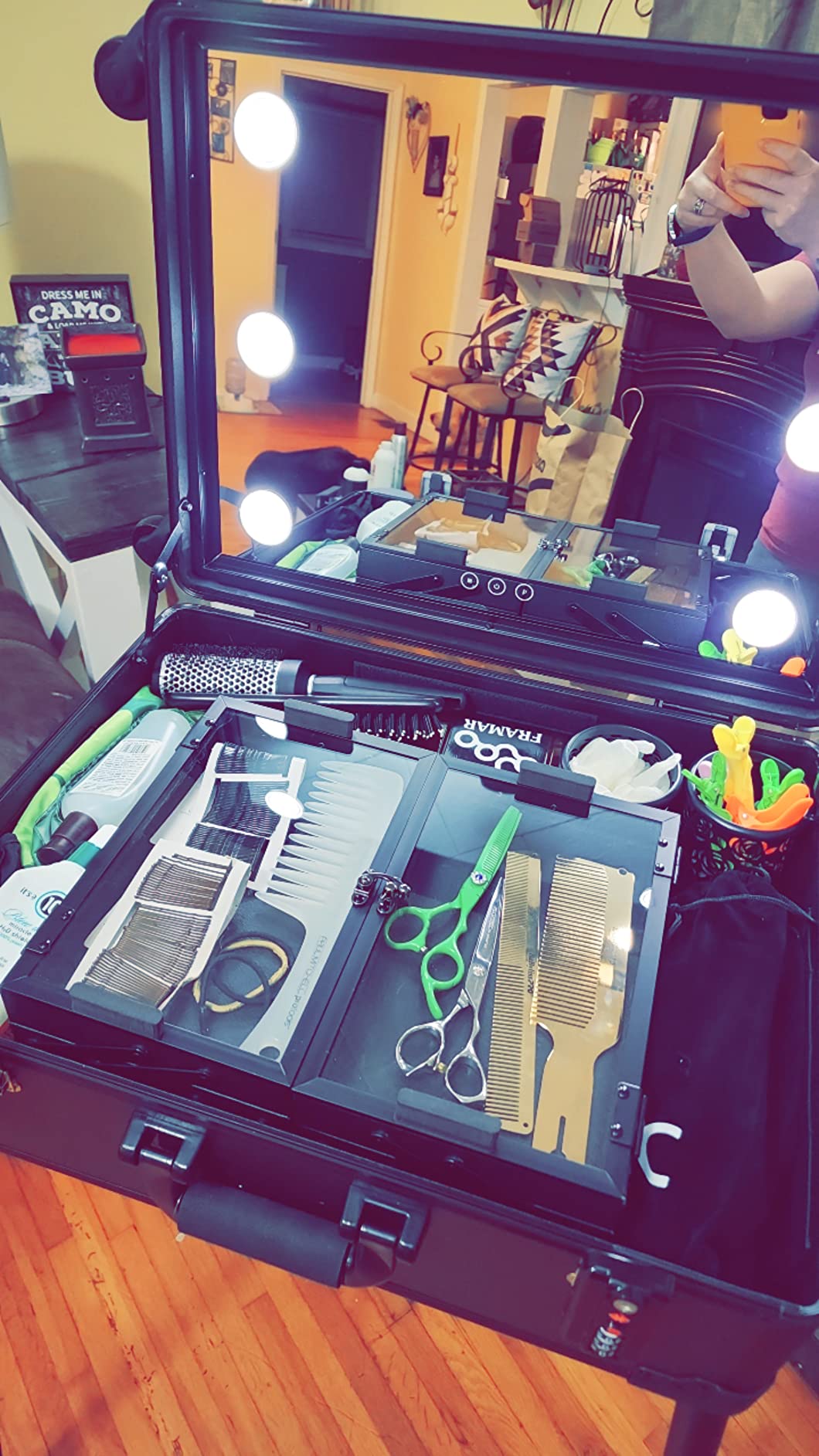 Large Makeup Train Case with Speaker & Code Lock & Full Screen Lighted Mirror & 3 Light Colors Lighted Rolling Cosmetic Organizer, Professional Artist Trolley Studio Free Standing customer photo 2