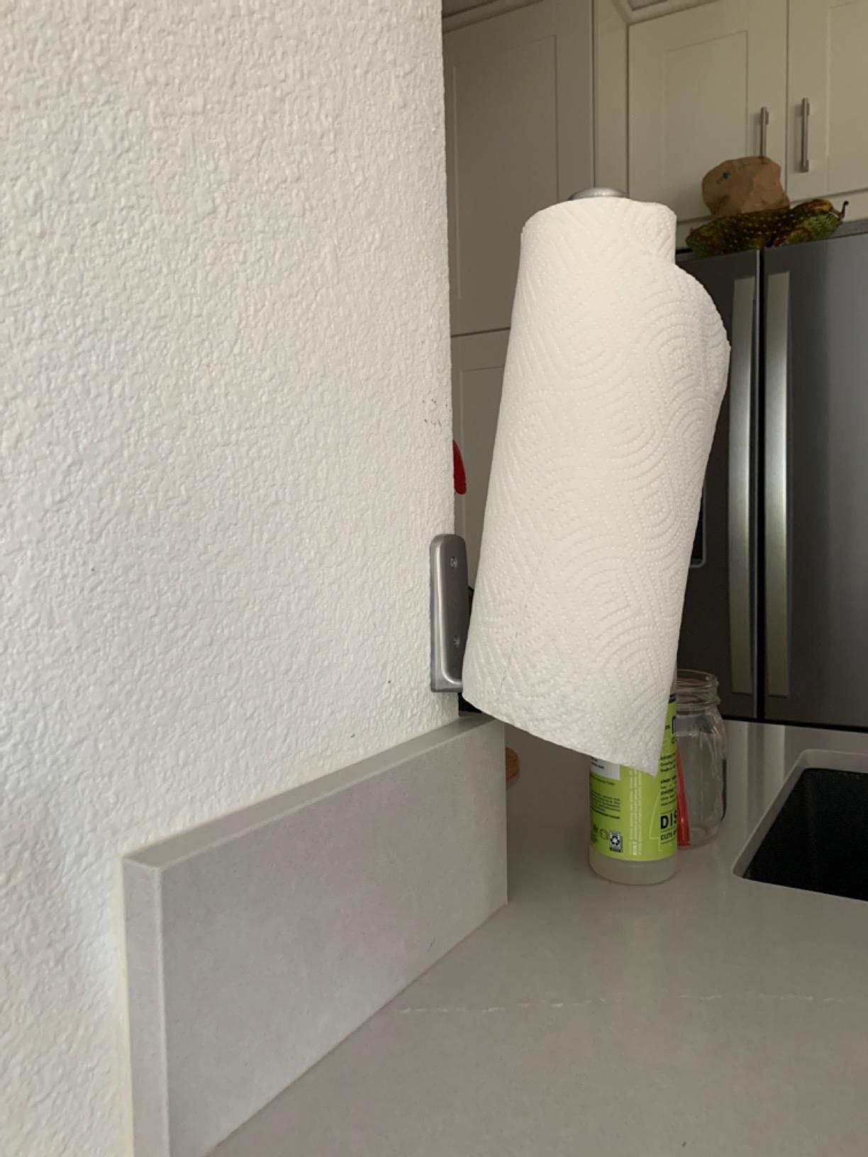 OXO Good Grips Steady Mounted Paper Towel Holder | Under Cabinet Paper Towel Holder, One-Handed Tear, Fits Any Size Paper Towel Roll, Ideal for Kitchen Wall or Cabinet customer photo 1