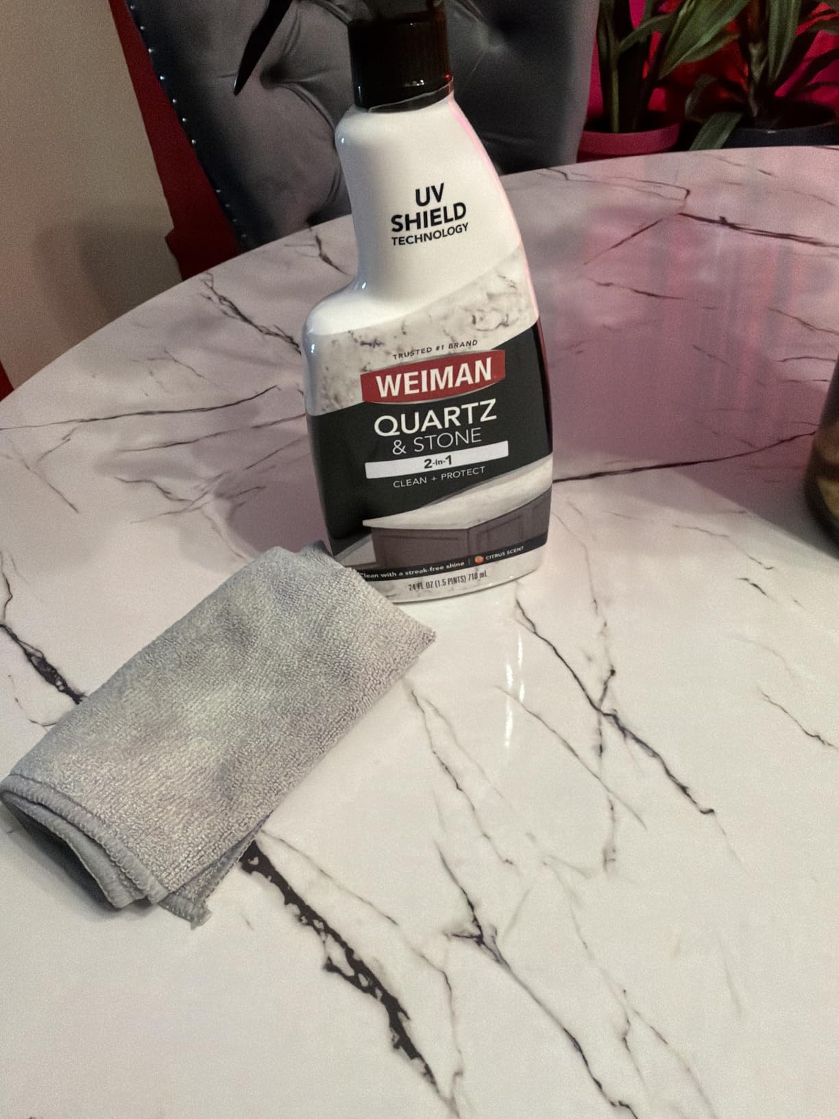 Weiman Quartz Countertop Cleaner and Polish - Clean and Shine Your Granite, Marble Countertops, Kitchen Island, and Stone Surfaces with UV Anti-Fade Protection, Citrus, 24 Ounce with Microfiber Cloth customer photo 2