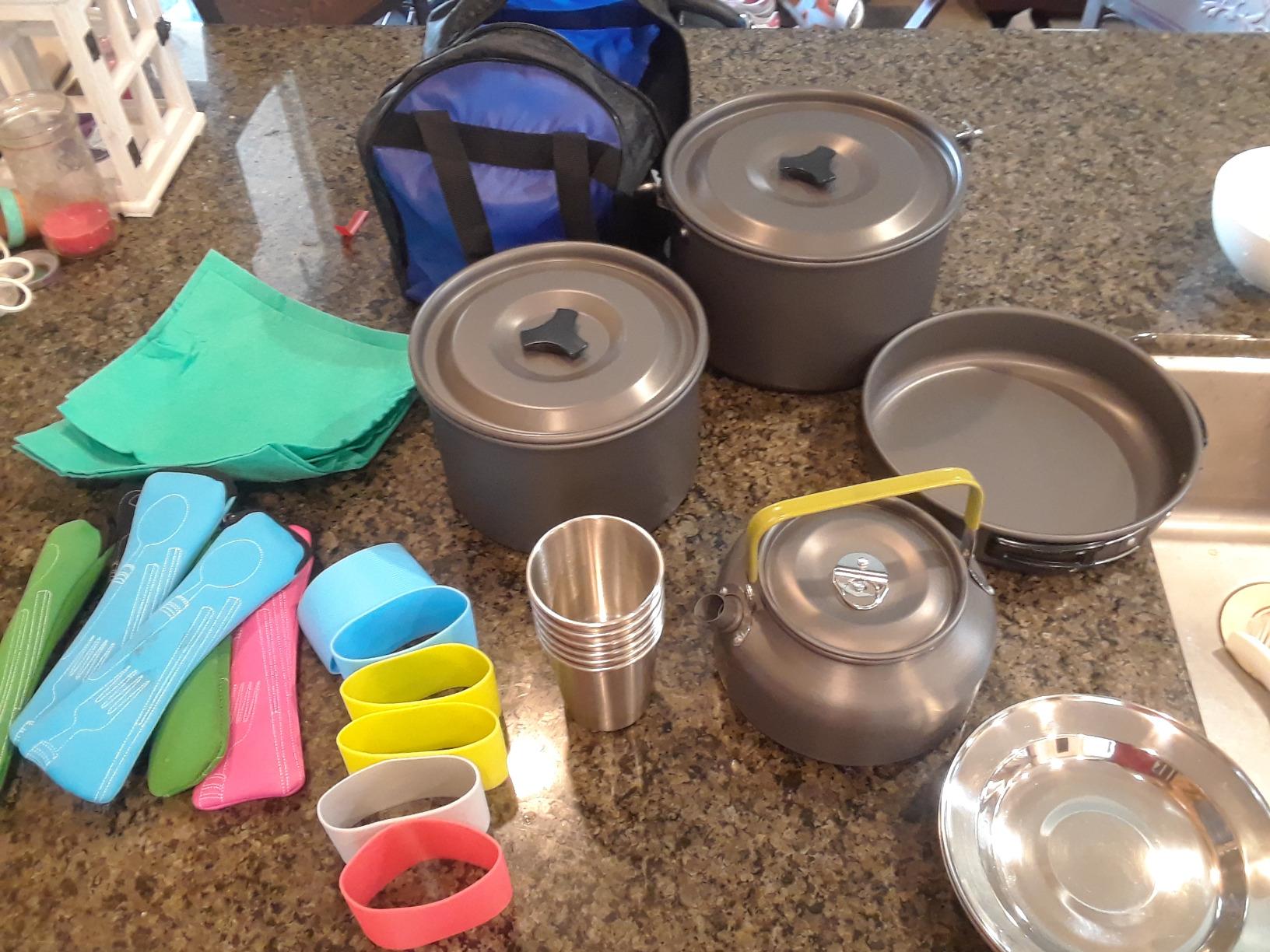 Odoland 39pcs Camping Cookware Mess Kit, Non-Stick Large Size Hanging Pot Pan Kettle with Base Dinner Cutlery Sets for 6 and More, Cups Dishes Forks Spoons Kit for Outdoor Camping Hiking Picnic customer photo 1