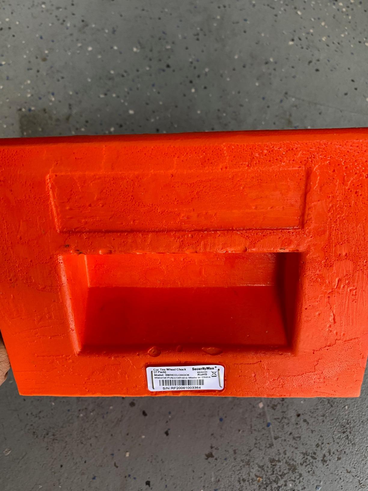 SECURITYMAN Heavy Duty Wheel Chocks (2 Pack) - Durable, Non-Slip, Solid Rubber Wheel Chocks for Boat Trailers, RV, Truck, Camper - Perfect on All Surfaces and in All Weather - Orange customer photo 2