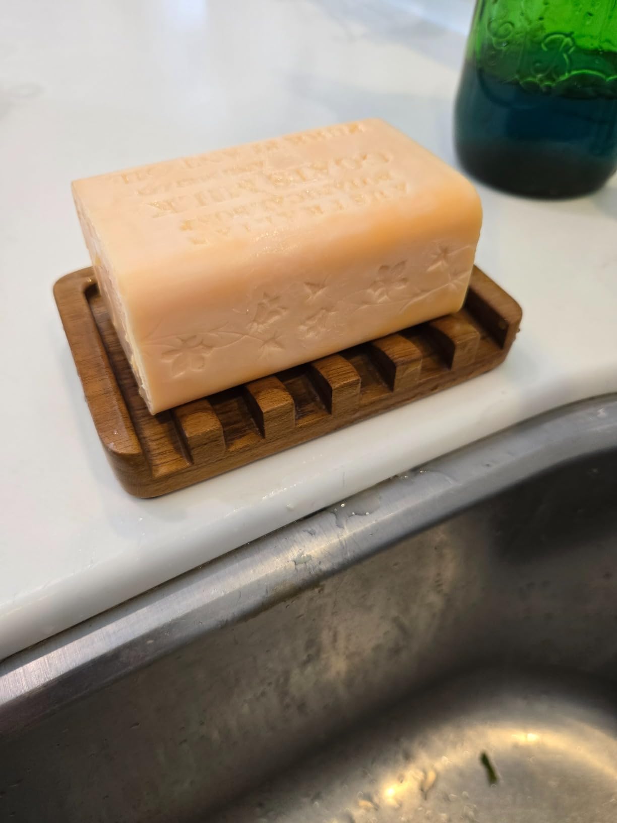HTB Soap Dish with Slanted Waterfall Design, Teak Wood Bar Soap Holder | Soap Saver Keep Soap Bar Dry, Extend Soap Life, Non-slip Soap Tray for Shower, Bathroom, Sink, Kitchen, Countertop, Self Draining customer photo 2
