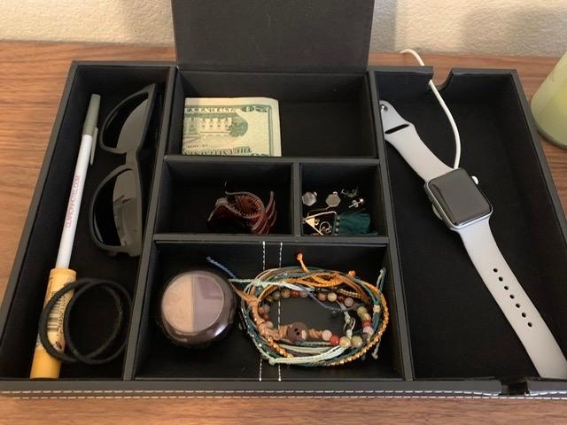 ULTRAY, Valet Tray for Men, Nightstand Organizer, Entry Table Organizer, Catch All, Black Faux Leather Box, 6 Compartments customer photo 2