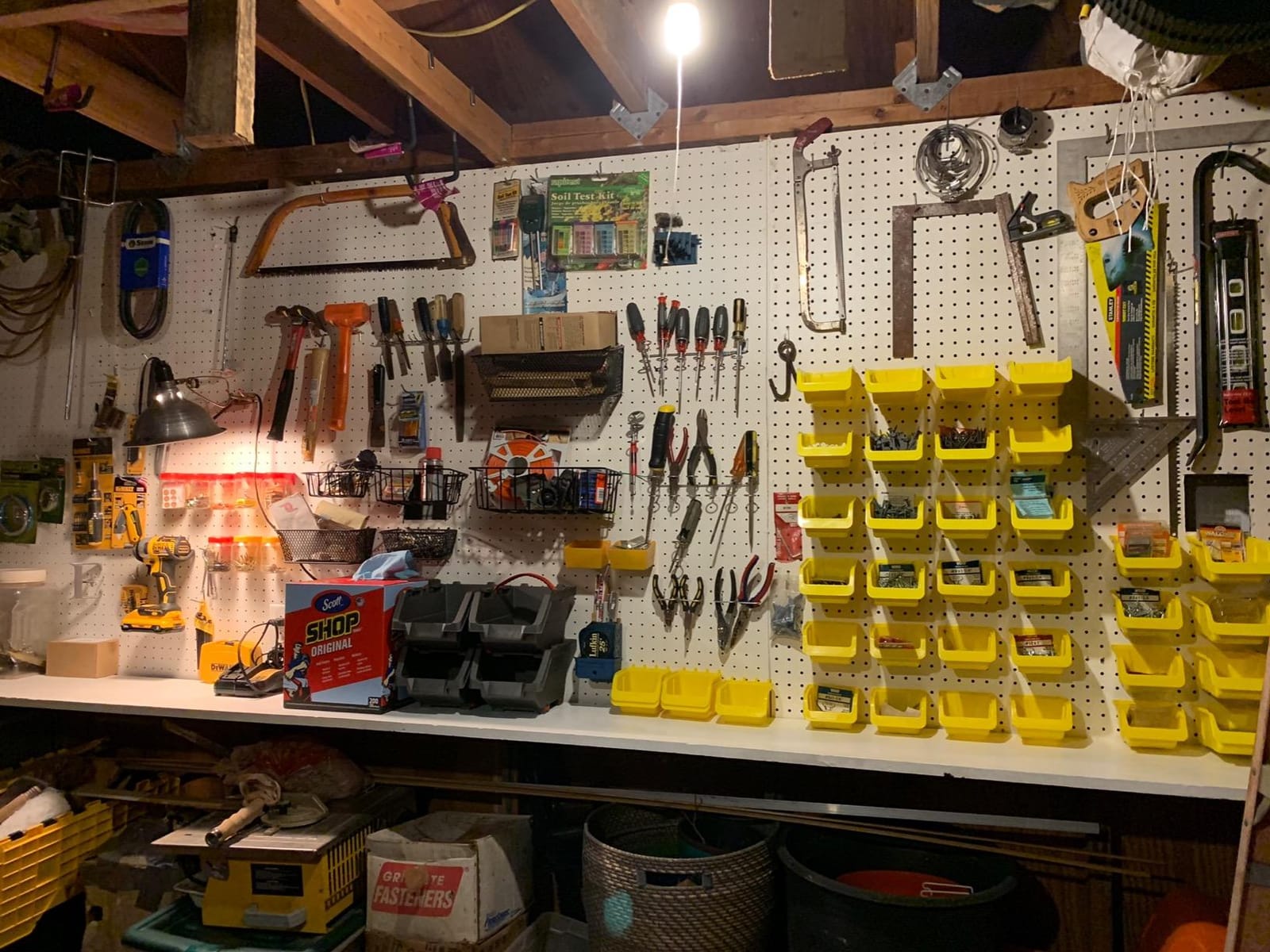 WALLPEG 36 Pack Pegboard Bin Kit - 18 Medium & 18 Large Yellow Peg Board Storage Bins | Parts Organizer for Garage, Workshop, Craft Room, Office & Workbench | Pegboard Accessory Organier | MADE IN USA customer photo 2