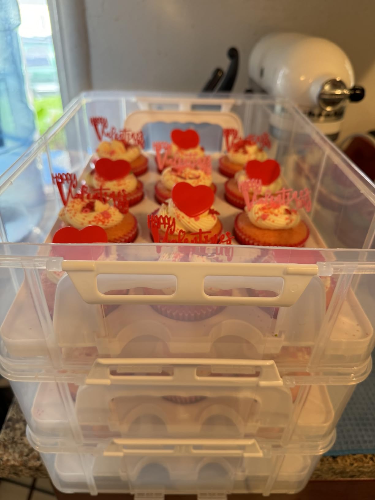 Cupcake Carrier, Cupcake Holder | Premium Upgraded Model Holds Cupcakes Steadier | Store up to 36 Cupcakes or Muffins | Stacking Cupcake Storage Container | Use 1, 2, or 3 Tiers (White) customer photo 2