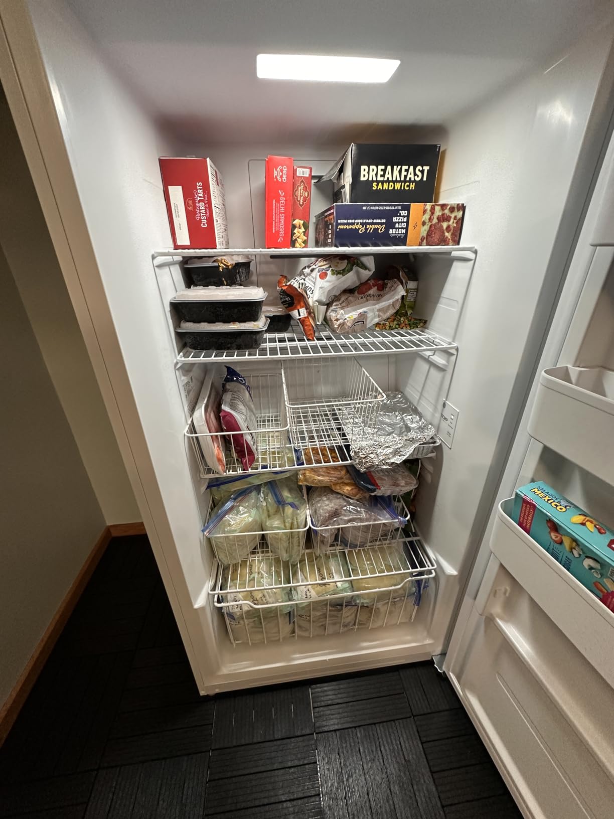 iSPECLE Freezer Organizer Bins - For 16/17/21 Cu Ft Upright Freezer, 4 Pack | Wire Baskets 2 Large & 2 Medium Sizes, Slide-Out for Easy Access, Prevent Food Falling Out, Keep Stand-Up Freezer Tidy, White customer photo 1