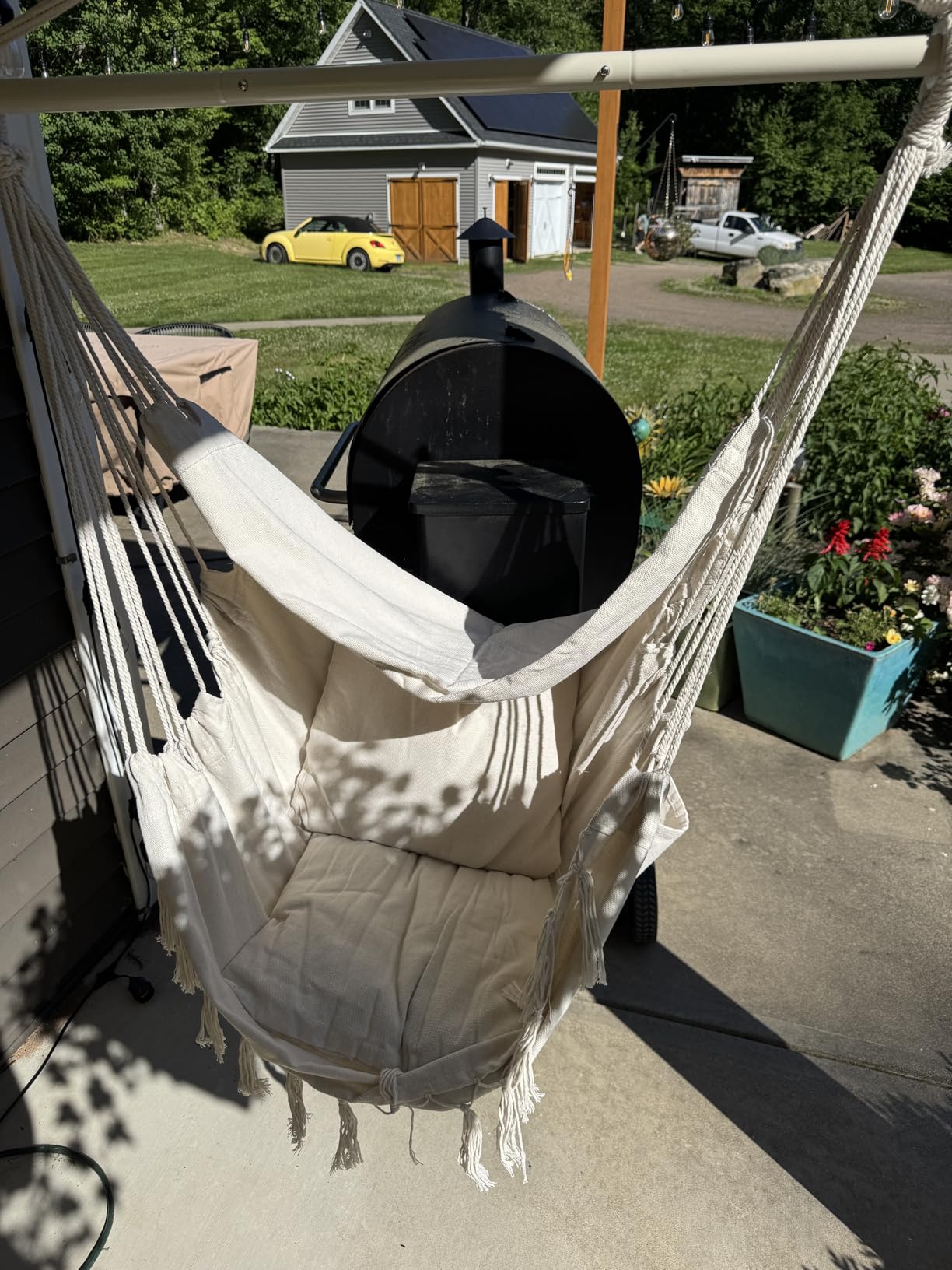 Y- STOP Hammock Chair Hanging Rope Swing, Max 500 Lbs, 2 Cushions Included, Large Macrame Hanging Chair with Pocket for Superior Comfort, with Hardware Kit (Beige) customer photo 2