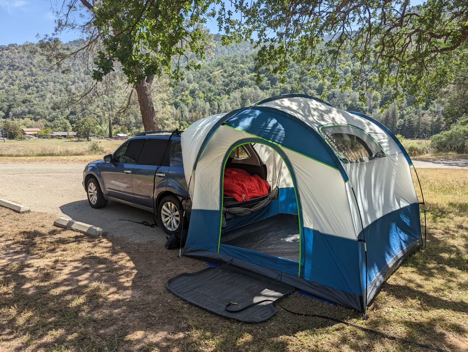 Universal SUV Camping Tent - Up to 8-Person Sleeping Capacity, Includes Rainfly and Storage Bag - Car Tailgate Glamping Tent - 8'W x 8'L x 7.2'H Gray and Blue customer photo 2