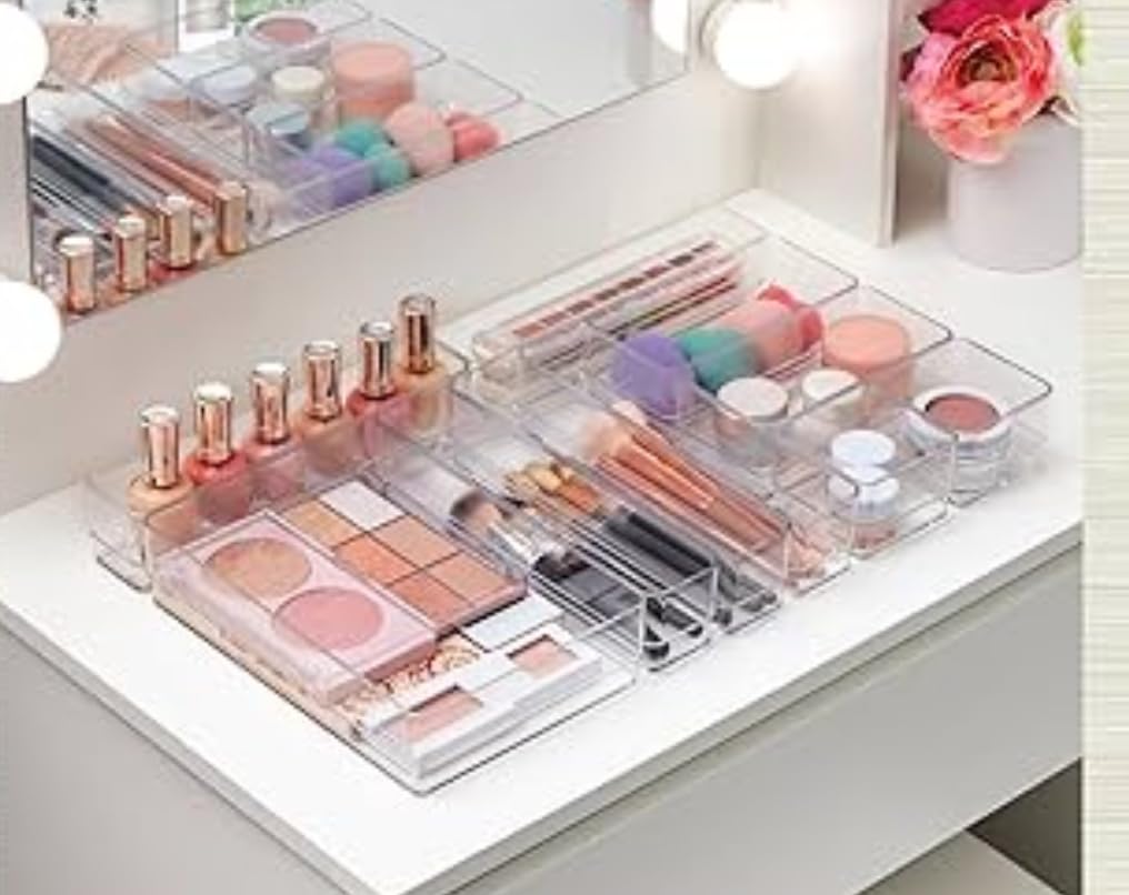 STORi SimpleSort 10-Piece Stackable Clear Drawer Organizer Set - Multi-size Trays - Makeup Vanity Storage Bins and Office Desk Drawer Dividers - Made in USA customer photo 1