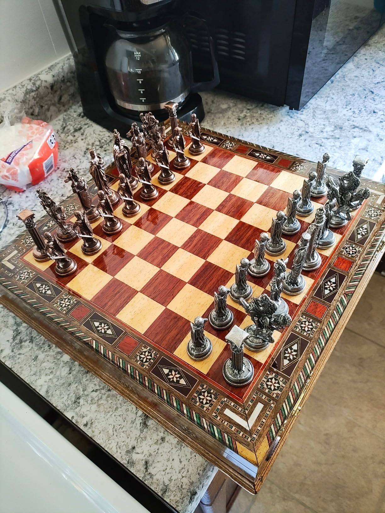 Medieval British Army Antique Copper Metal Chess Set for Adults, Handmade Pieces and Natural Solid Wooden Chess Board with Storage Inside King 3.35inc customer photo 2