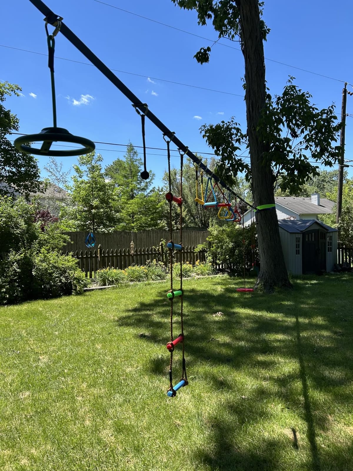 2-in-1 Ninja Warrior Obstacle Course with Zip Line for Kids & Adults, Transformable Backyard Slackline Kit with 14 Obstacles, Swing, Climbing Obstacles & Flying Seat, Easy Setup, Heavy Duty customer photo 1