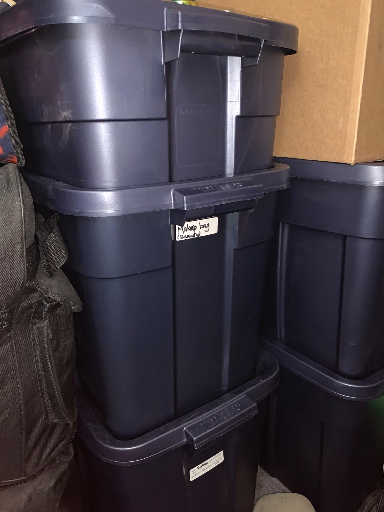 Rubbermaid Roughneck Tote 14 Gal, 6 Pack, Made in USA, Dark Indigo Metallic, Rugged Plastic Stackable Storage Bins with Lids and Handles customer photo 1