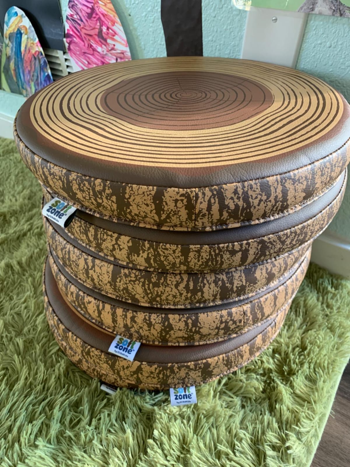 ECR4Kids SoftZone Tree Log Round Floor Cushions, 6-Piece, Chocolate | Soft foam with polyurethane cover, GREENGUARD Gold Certified, lightweight, stackable, non-slip, classroom flexible seating customer photo 2